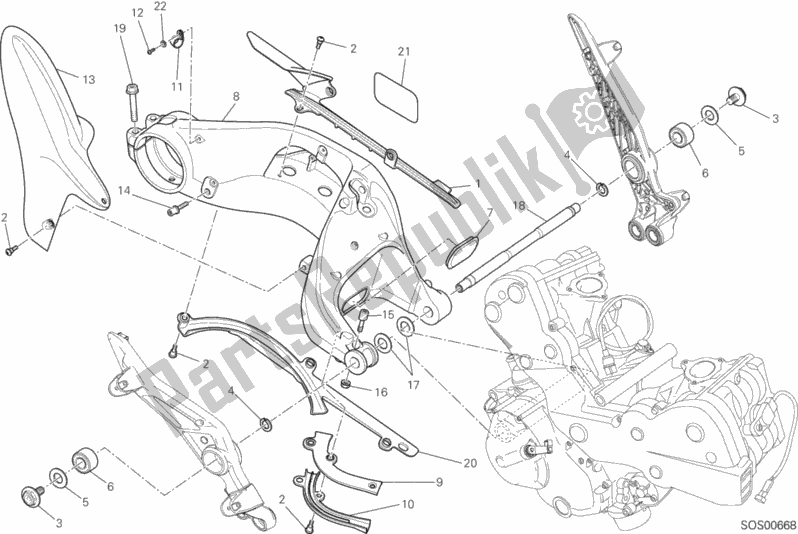 Todas as partes de Forcellone Posteriore do Ducati Hypermotard 939 USA 2016